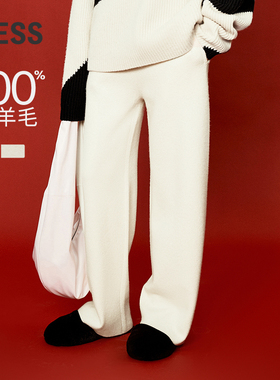 LESS冬绵羊毛简约通勤风长裤休闲设计感直筒裤女2OBE11310