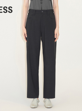 LESS黑色西装裤女简约宽松直筒休闲长裤子含绵羊毛2M7E12950