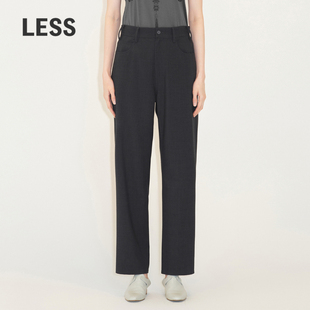 子含绵羊毛2M7E12950 女简约宽松直筒休闲长裤 LESS黑色西装 裤