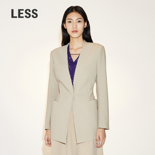 LESS春季 外套2N2713320 绵羊毛西服女简约休闲解构无领毛呢西装