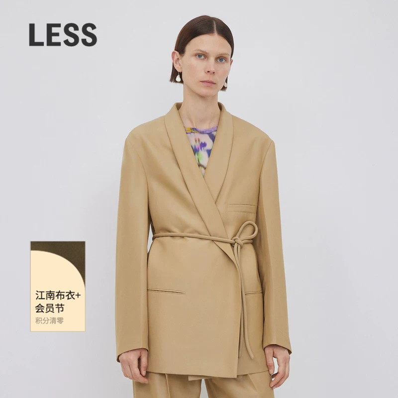 LESS春秋绵羊毛西装女绑带收腰青果领西服外套2N8711570