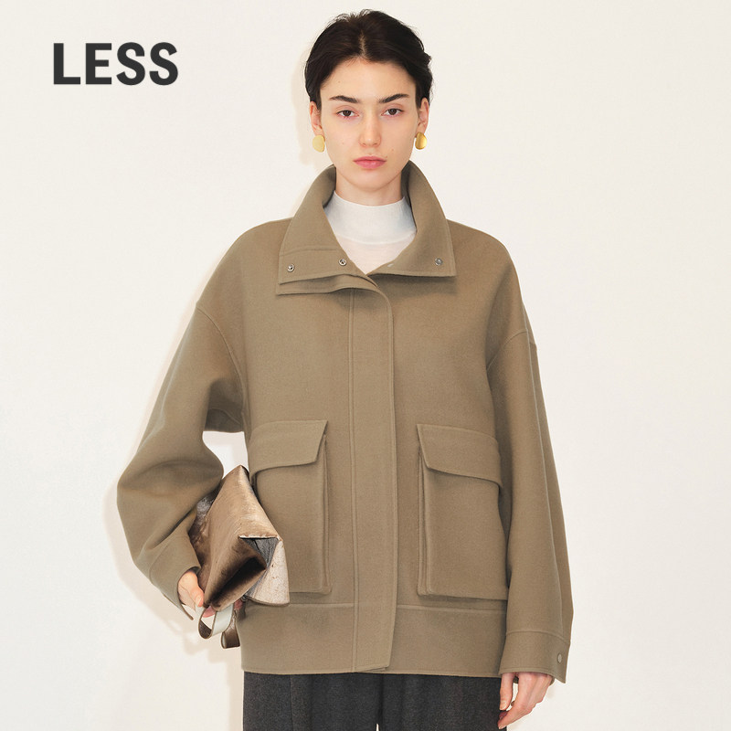宽松短款呢大衣LESS绵羊毛复古