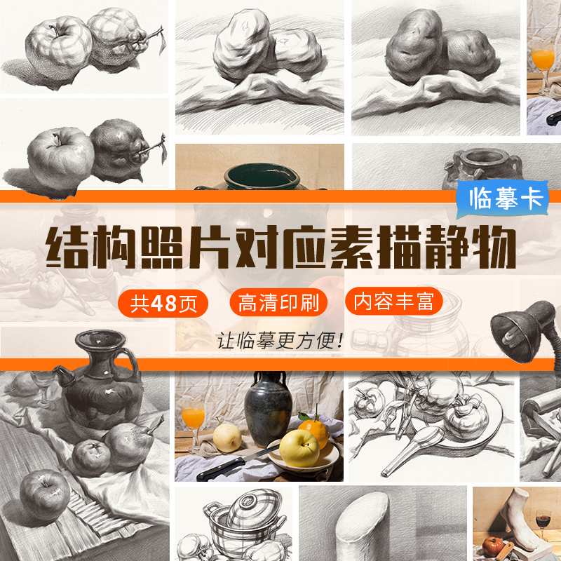结构照片对应素描静物临摹卡中考零基础教程全解析单体组合透视临摹书画册照片对应教材范画入门美术初学者画画自学对画水果绘画