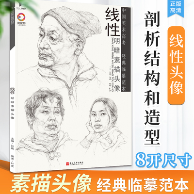 线性明暗素描头像人物线性素描头像中国画写生学院教学线描临摹书籍步骤解析美术教材高考联考经典临摹范本