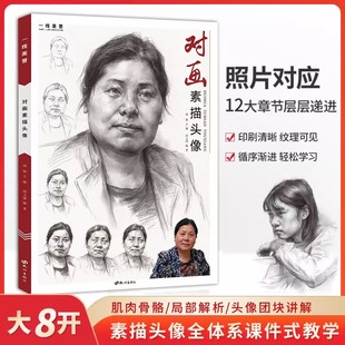 一线美誉 对画素描头像 全体系课件式教学 局部 结构 肌肉骨骼 头带手 半身像 素描头像结构临摹范本