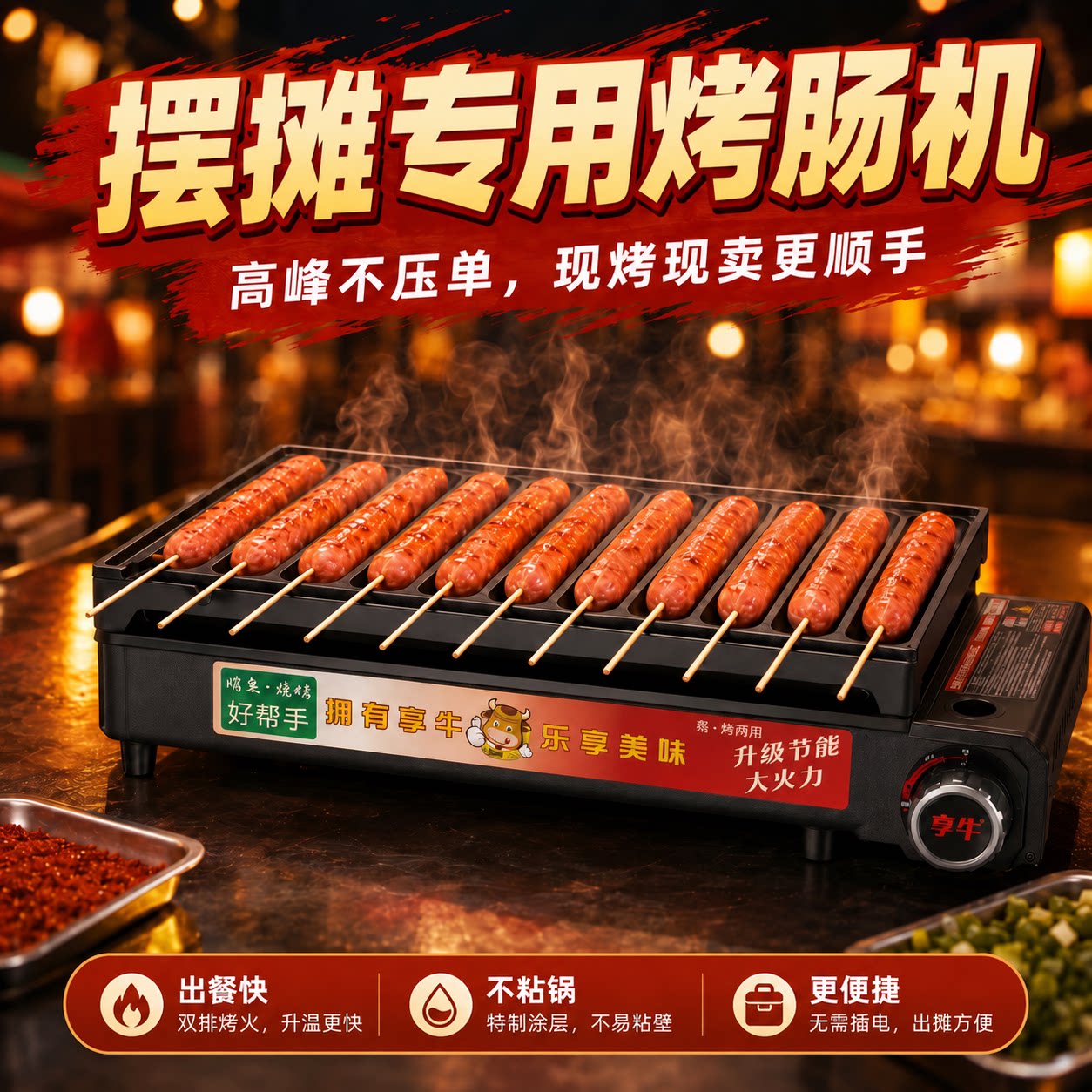 商用卡式炉网红脆皮烤肠盘烤肠机图片