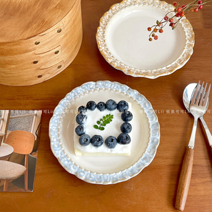 法式甜品碟家用6寸花边点心碟复古精致陶瓷餐具高颜值早餐蛋糕盘