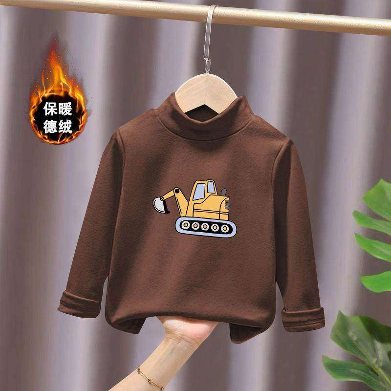 男孩挖掘机T恤长袖发热德绒儿童加绒加厚打底秋冬半高领保暖衣服,童装/婴儿装/亲子装,T恤,淘宝优惠券,粉丝福利购,淘宝优惠卷