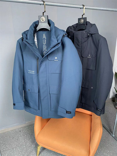 鹅绒工装风加厚保暖连帽羽绒服男