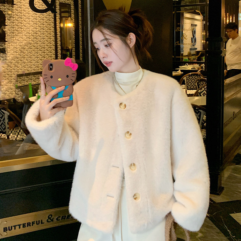 皮草外套2025新款女奶里奶气很好rua仿貂毛短款环保冬季毛毛外套