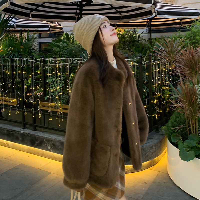 毛毛外套小香风立领仿水貂毛绒环保皮草女冬季2025新款高级感上衣