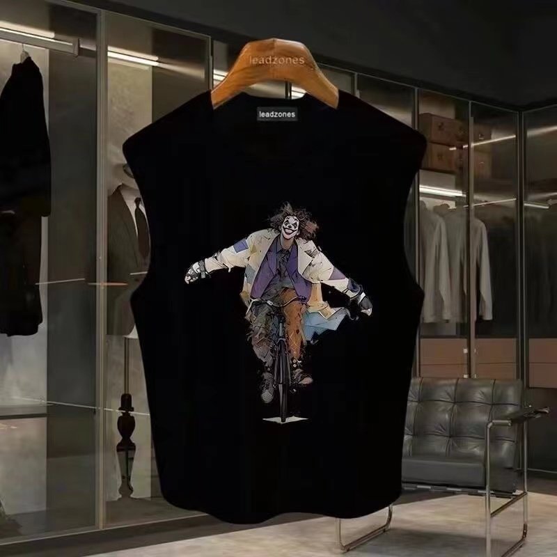 重磅230克纯棉背心男士夏季小丑骑单车印花坎肩运动健身无袖T恤衫,男装,T恤,淘宝优惠券,粉丝福利购,淘宝优惠卷