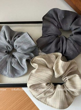 Raffia西装料通勤大肠发圈细闪条纹挺括荷叶边头花发绳发饰