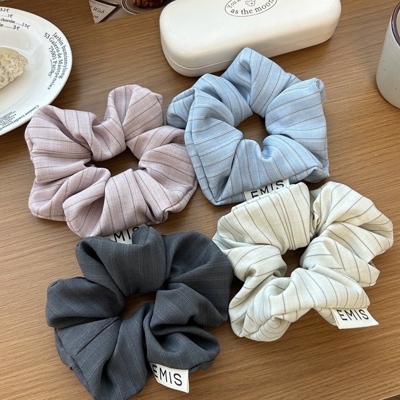 Raffia西装料条纹大肠发圈布艺头绳韩国气质扎头发皮筋马尾发饰