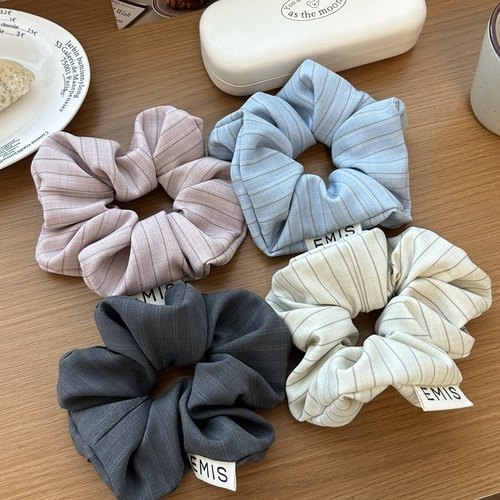 Raffia西装料条纹大肠发圈布艺头绳韩国气质扎头发皮筋马尾发饰