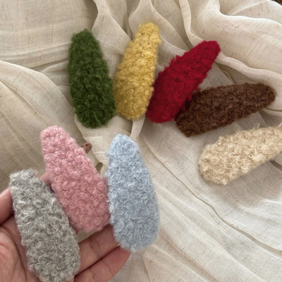 多色羊毛羔bb夹毛绒侧边发夹