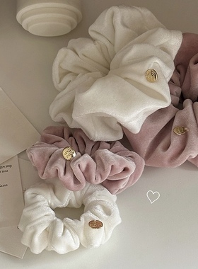 Raffia粉色丝绒发圈小金标少女纯白色甜美ins大肠圈马尾头饰发绳