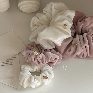 Raffia粉色丝绒发圈小金标少女纯白色甜美ins大肠圈马尾头饰发绳