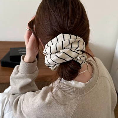 Raffia韩系针织条纹大肠发圈