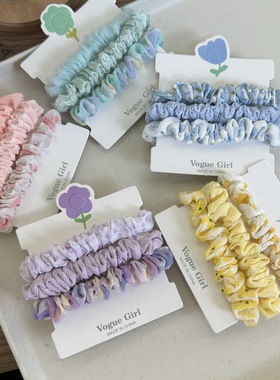 Raffia小号肠圈3条装泡泡纱布艺发圈渐变色头绳甜美少女马尾发饰