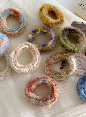 Raffia文艺油画风头绳冬日浪漫毛绒绒彩色发圈柔软扎发头饰发饰