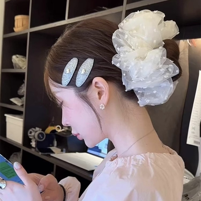 韩国欧尼同款闪钻bb夹泡泡纱发圈