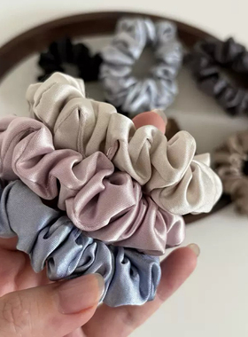 Raffia光泽感小号缎面小肠发圈韩系日常纯色褶皱弹力扎发马尾头绳