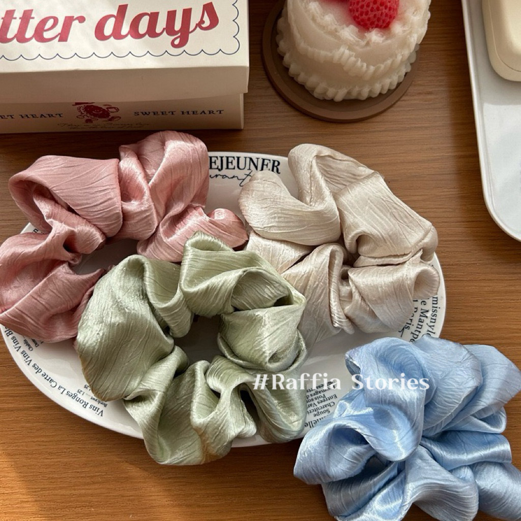 Raffia光泽感褶皱发圈发绳高级感中号缎面质感气质扎马尾头饰发饰