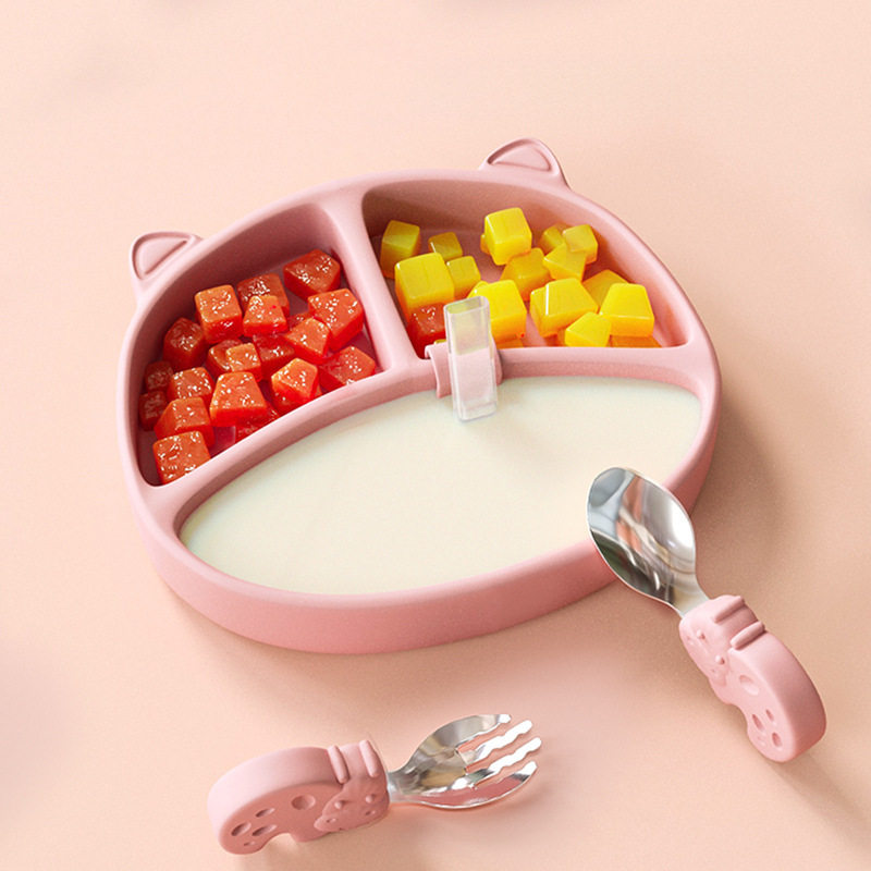乐顿硅胶辅食碗宝宝餐盘婴儿吸盘式儿童防摔分格盘训练勺餐具套装
