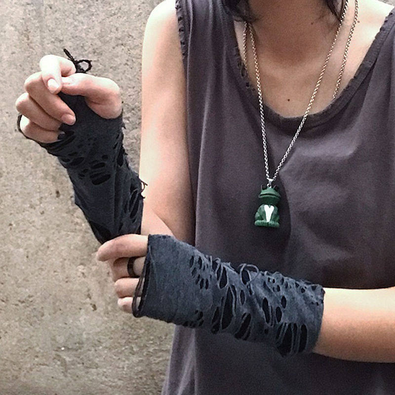 朋克暗黑原宿风乞丐手袖破烂撕裂ins网红男女情侣手套袖套