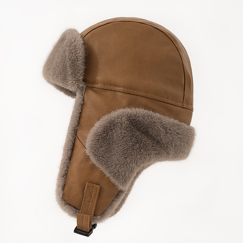 pu皮毛绒拼接雷锋帽男冬季保暖加厚护耳帽女防水防风寒骑车帽韩版
