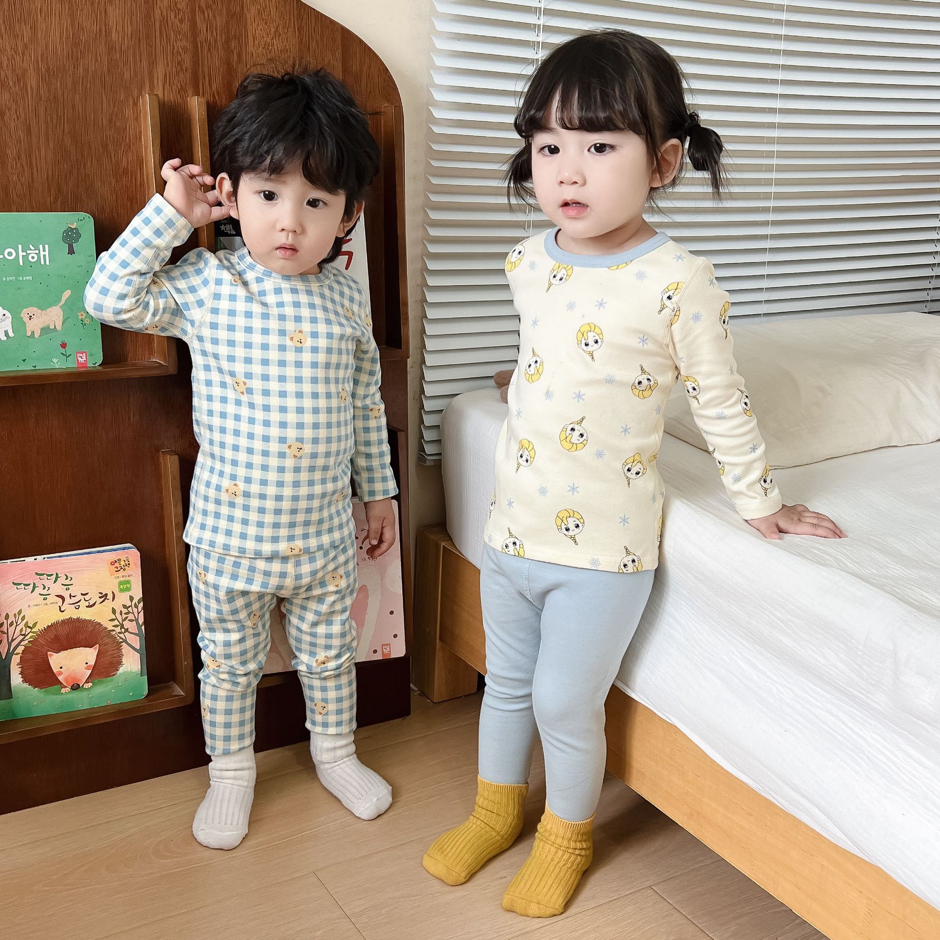 儿童秋冬韩版纯棉睡衣中小童保暖打底内衣男女宝宝卡通家居服套装