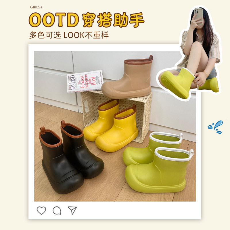厚底外穿雨靴女春季户外ins潮韩版拼接糖果色四季粗筒高帮靴胶鞋