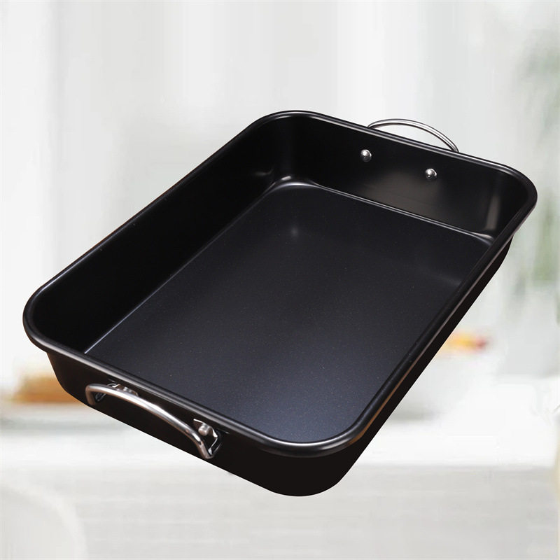新款碳钢长方形烤盘不粘带手柄烤鸡盘家用带v形支架料理烧烤盘