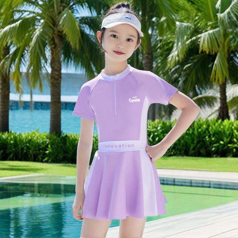 儿童泳衣女孩2026新款女童中大童连体泳装初中生保守游泳衣训练