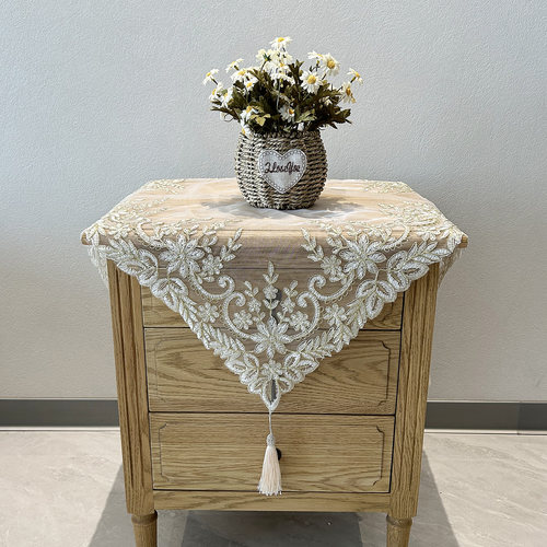 床头柜防尘盖布蕾丝刺绣多用盖巾