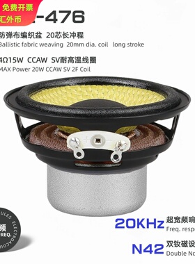 52mm2寸全频喇叭4欧15W双磁20芯防弹布编制盆长冲程高保真扬声器