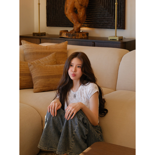 修身 ROUNIAN 新款 女春季 显瘦温柔风t恤 柔粘辣妹纯欲镂空蕾丝短袖