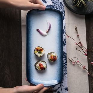 日式 美食神器创意个性 陶瓷盘子家用菜盘酒店饭店长方烤鱼寿司盘