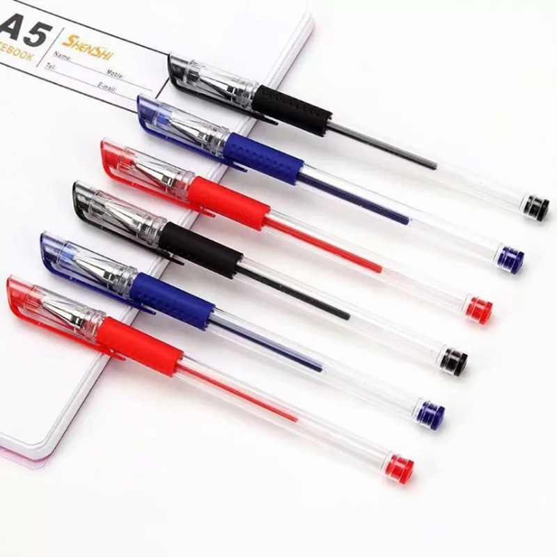 红笔中性笔学生商务签字笔文具文化创意用品批发透明的笔0.5黑色