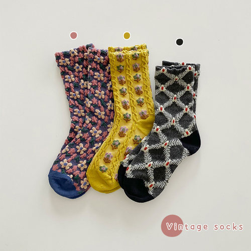 复古麻花民族风精梳棉小童中筒袜