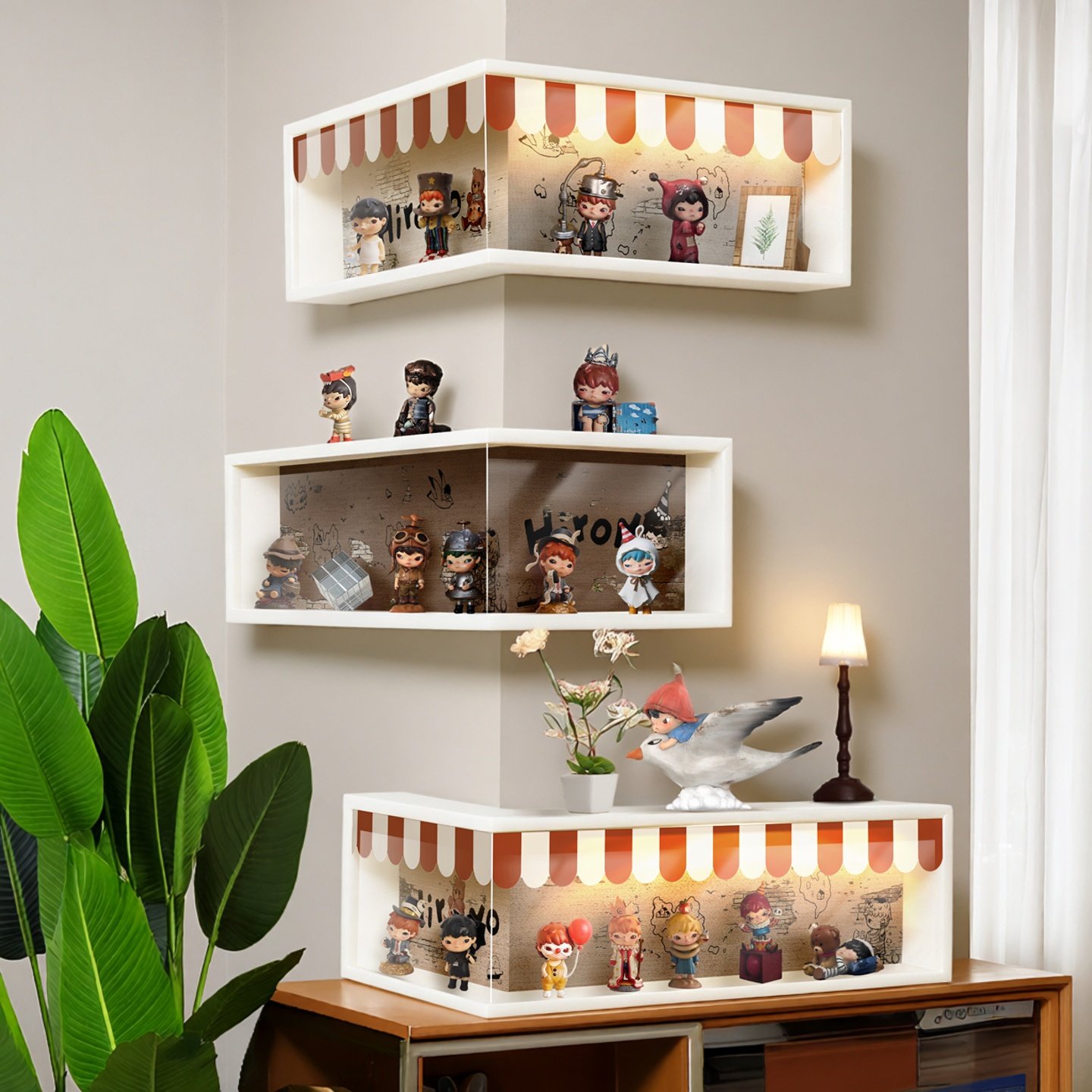 防尘手办展示柜挂墙上转角盲盒收纳公仔拉布布娃娃亚克力陈列柜子,住宅家具,家用陈列柜,淘宝优惠券,粉丝福利购,淘宝优惠卷