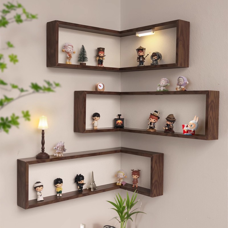 转角墙上带防尘盲盒手办收纳架