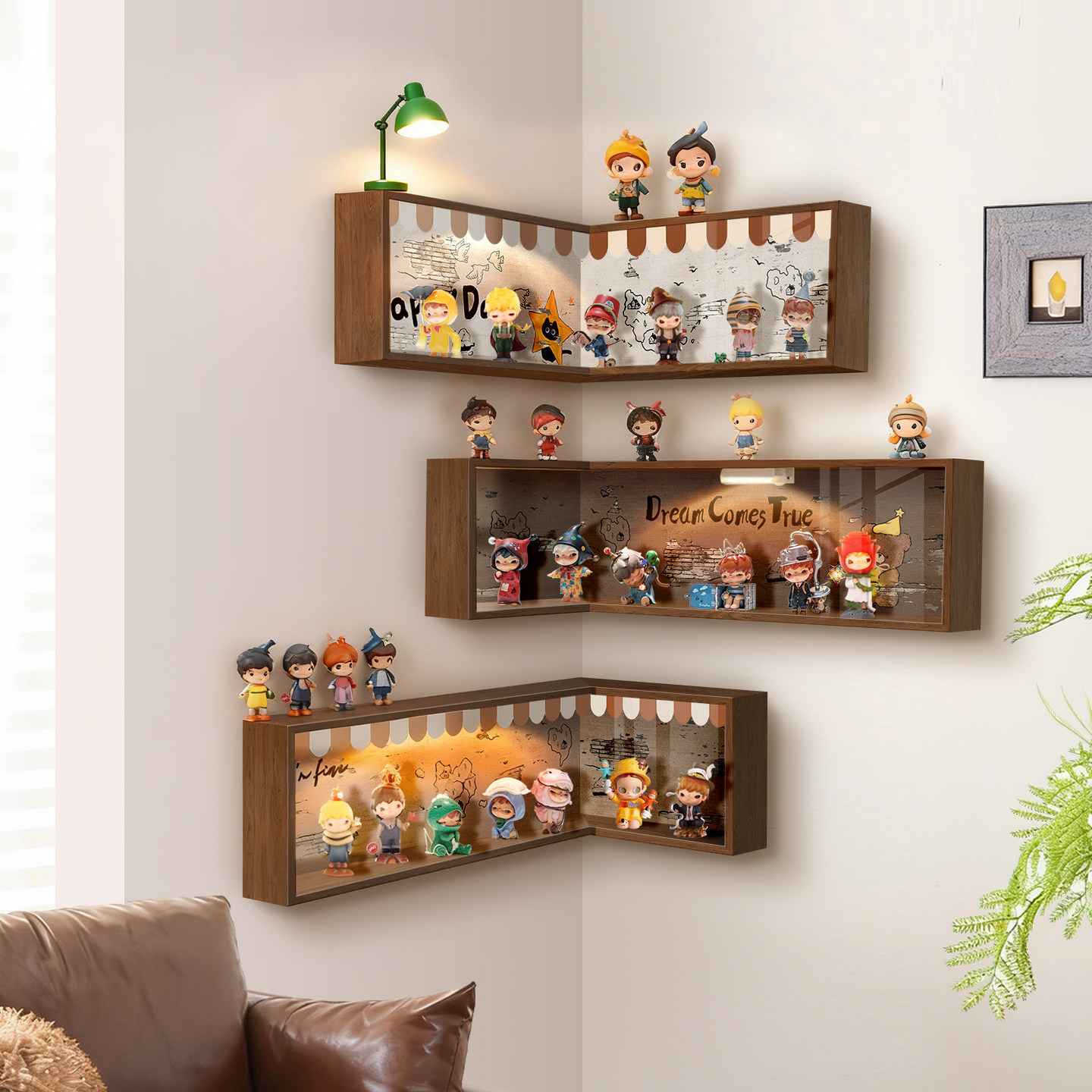 盲盒墙面装饰架萌粒收纳展示架拉布布防尘亚克力转角手办展示柜子,家居饰品,装饰架/装饰搁板,淘宝优惠券,粉丝福利购,淘宝优惠卷