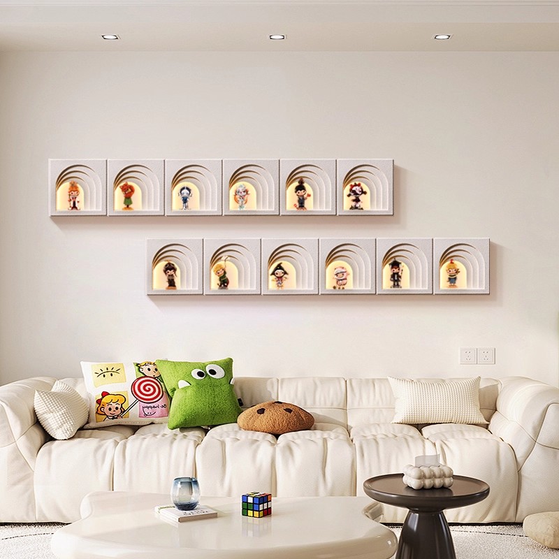 diy墙上砂岩盲盒收纳展示架带灯