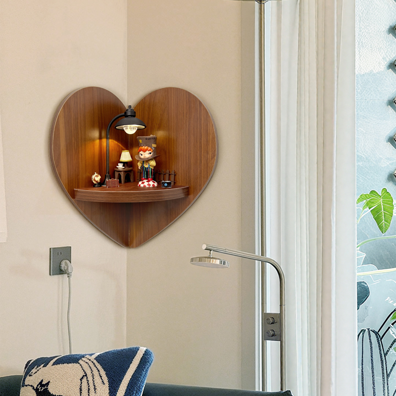 墙上小盲盒手办收纳架挂墙拐角壁灯微景观置物架复古风墙角展示架