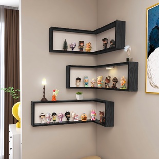 中古风转角盲盒置物架手办收纳展示架高透亚克力防尘展示柜子上墙