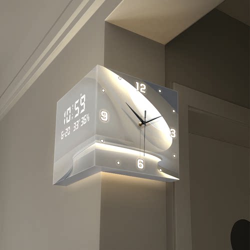 客厅创意转角时钟壁灯数显万年历电子钟表挂墙2025年新款双面挂钟