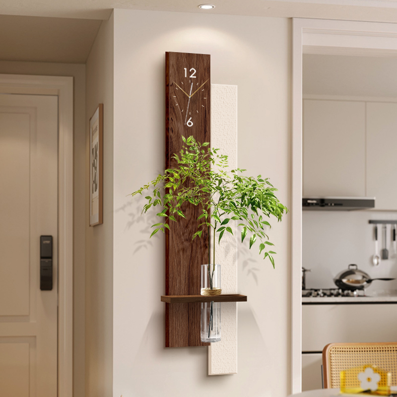 带钟表的水培绿植装饰画