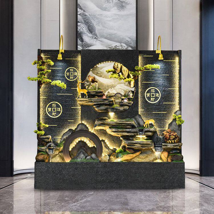 大型水幕墙假山流水招财